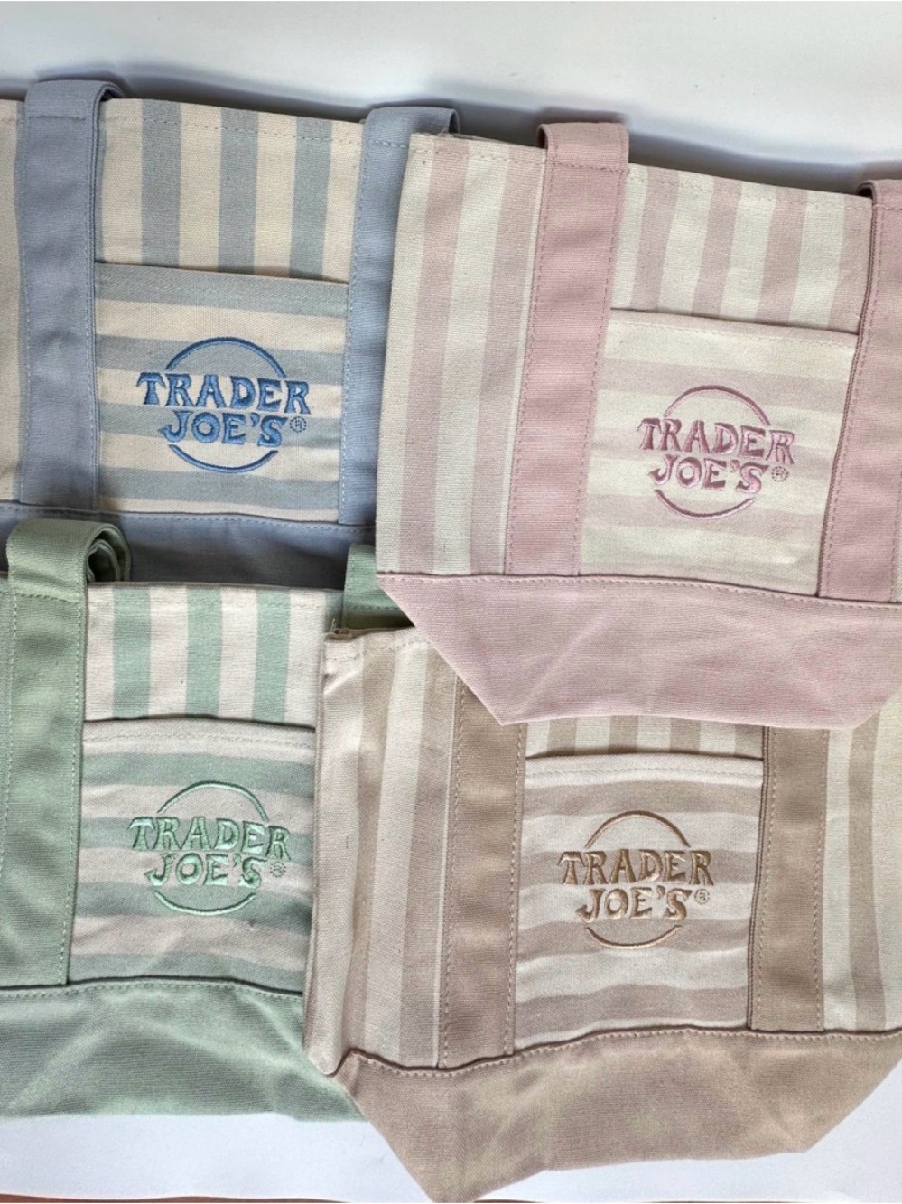 Trader LIMITED EDITION Tote Bags Set — Pink, Blue, Green, Beige